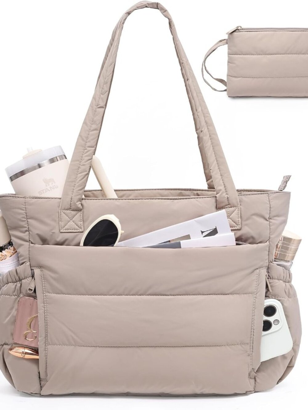 Puffer Tote Bag for Women, Lightweight Work Handbag Travel Gym Bag
